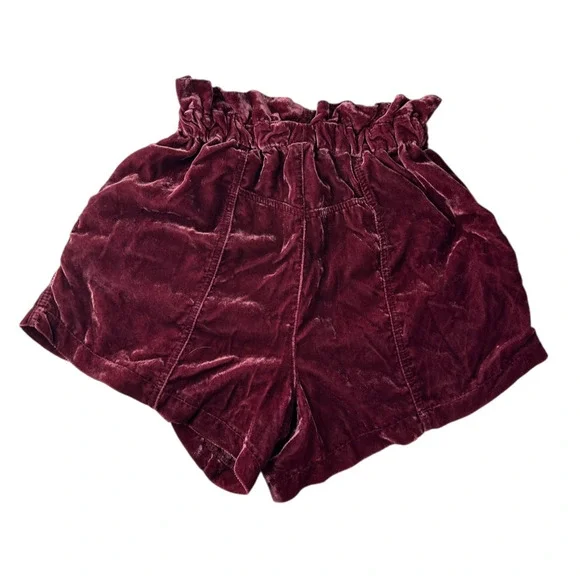Free People At First Sight Velvet Paperbag Shorts High Rise Red Wine Burgundy XS - Picture 8 of 12
